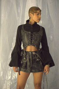 Leather cargo skirt