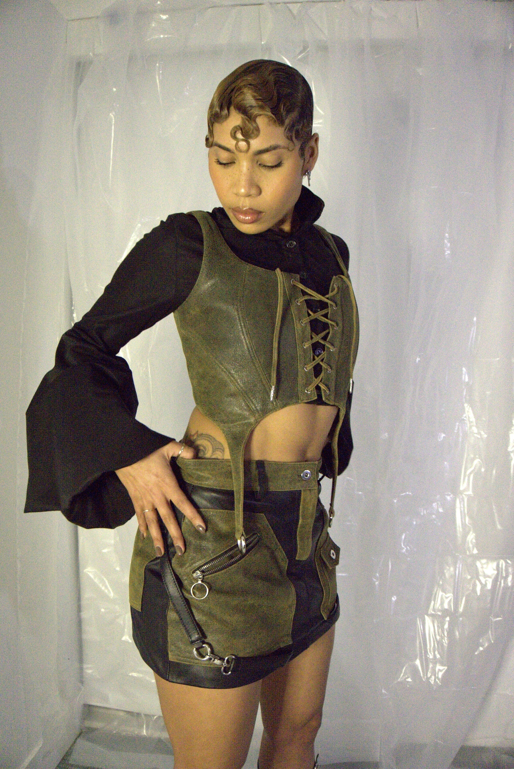 Leather cropped corset