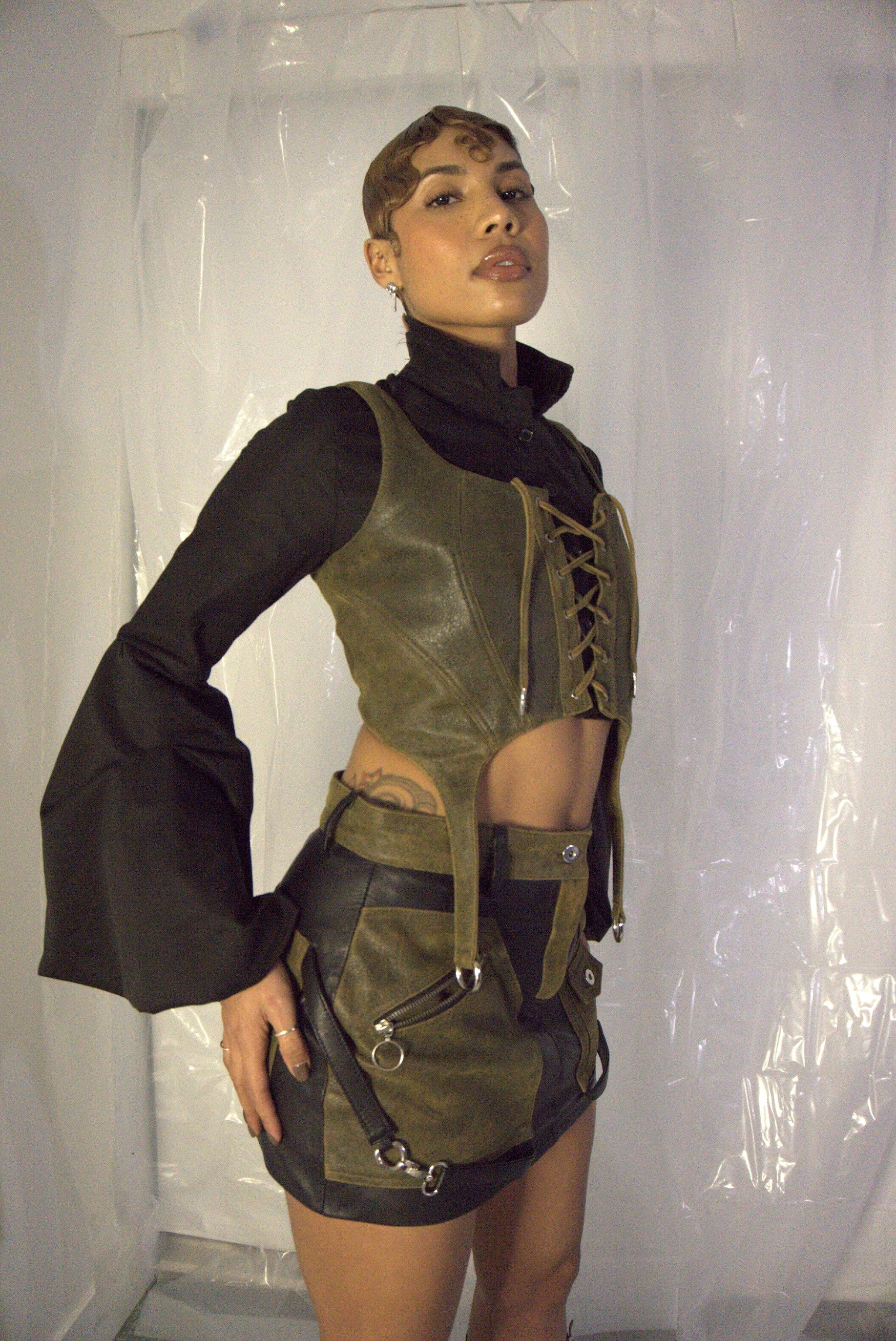 Leather cropped corset