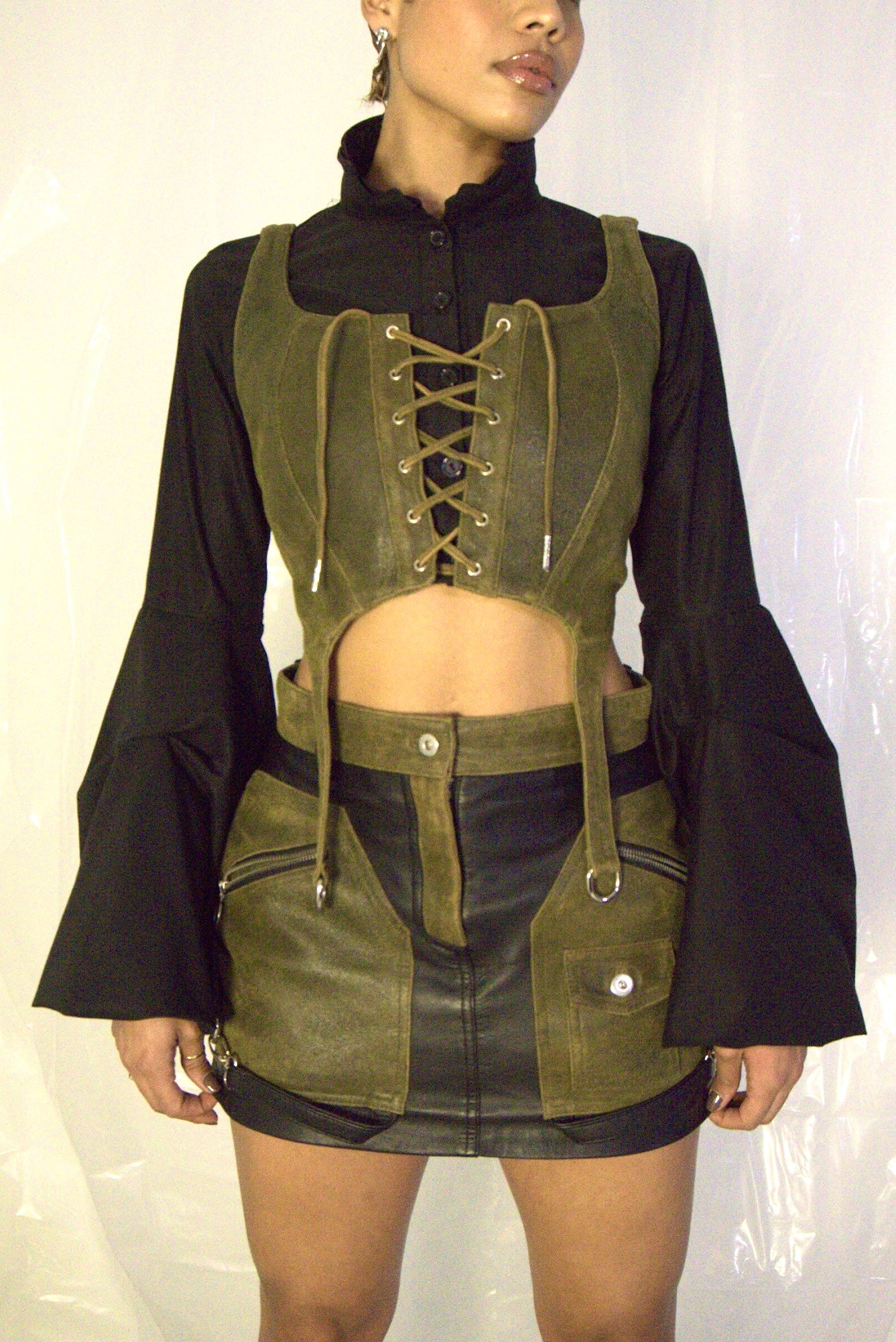 Leather cropped corset